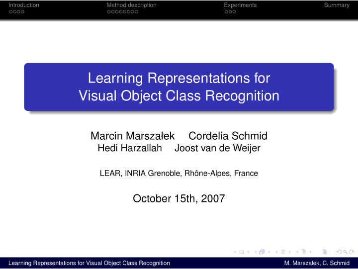learning representations for visual object class