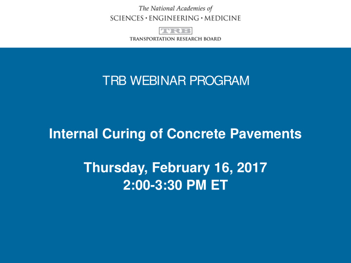 internal curing of concrete pavements thursday february