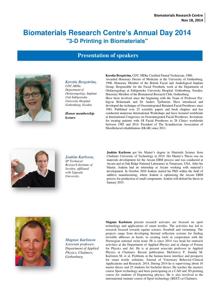 biomaterials research centre s annual day 2014