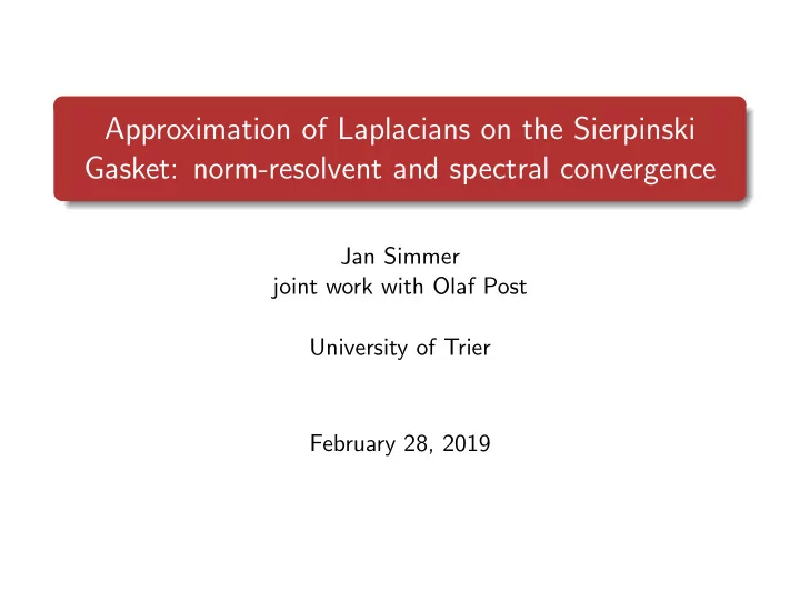 approximation of laplacians on the sierpinski gasket norm