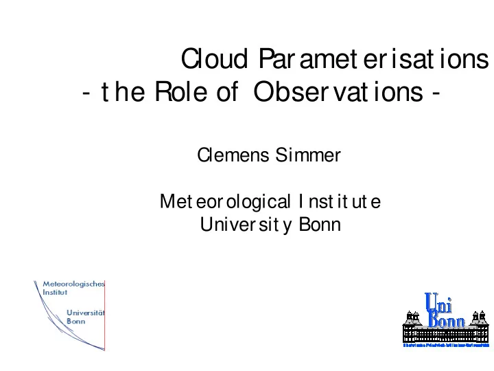 developing cloud paramet erisat ions t he role of