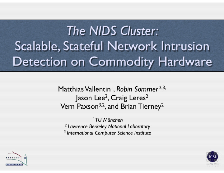 the nids cluster scalable stateful network intrusion