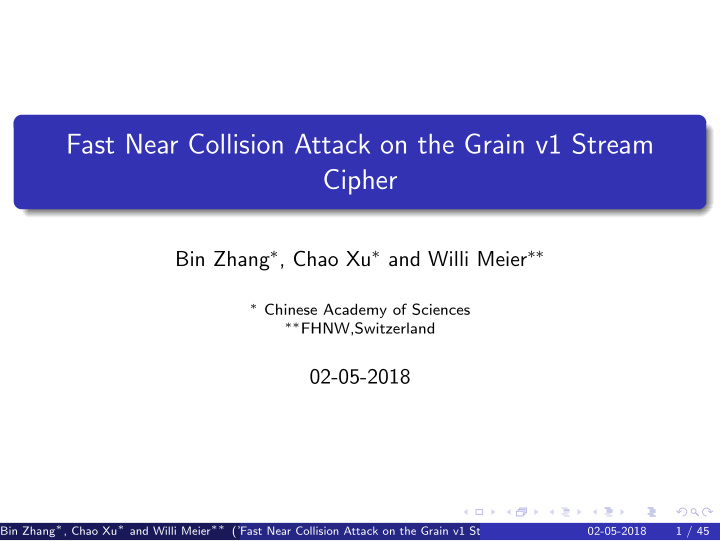 fast near collision attack on the grain v1 stream cipher