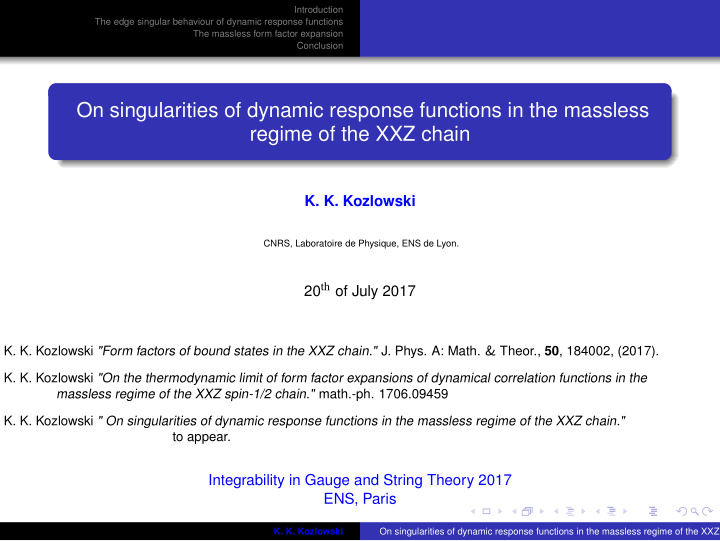 on singularities of dynamic response functions in the