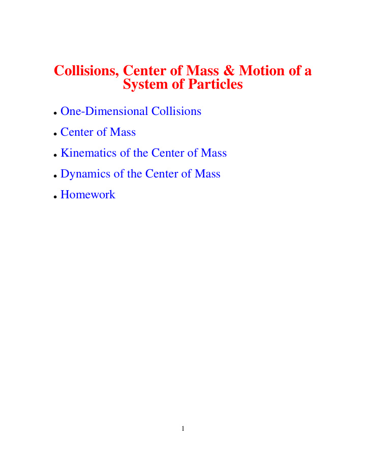 collisions center of mass motion of a system of particles