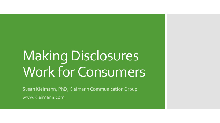 making disclosures work for consumers