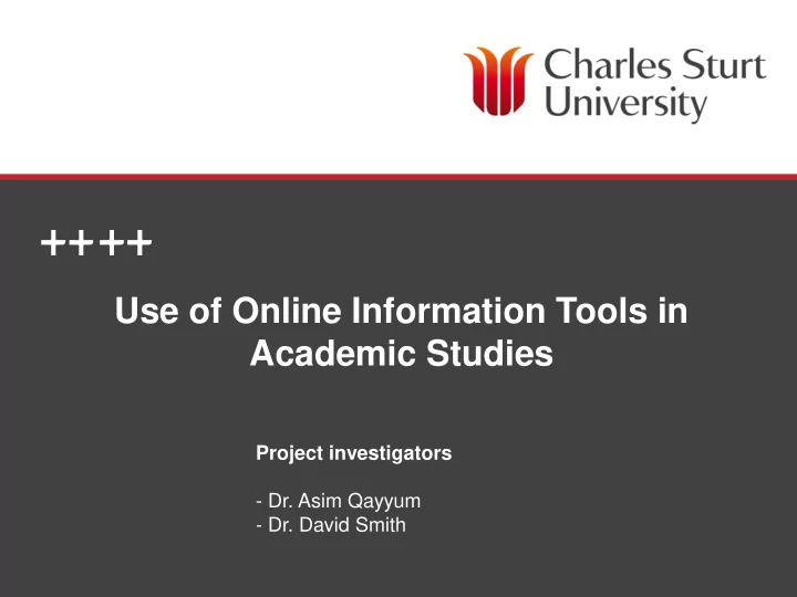 project investigators dr asim qayyum dr david smith