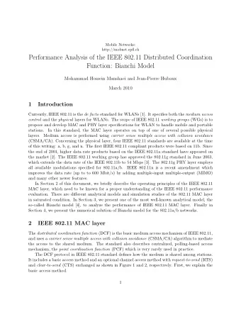 Performance Analysis of the IEEE 802.11 Distributed Coordination  Function: Bianchi Model  Mohammad
