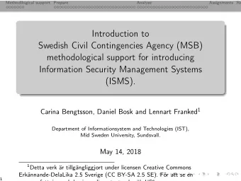 Introduction to  Swedish Civil Contingencies Agency (MSB)  methodological support for introducing