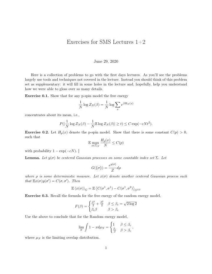 exercises for sms lectures 1 2