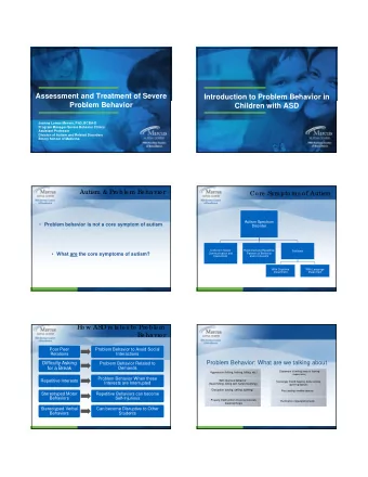 Assessment and Treatment of Severe  Introduction to Problem Behavior in  Problem Behavior  Children