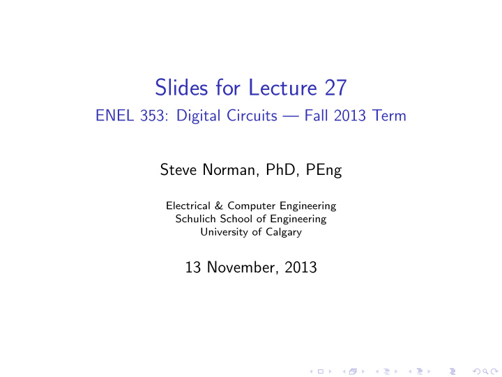 slides for lecture 27