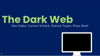 The Dark Web  Dan Saba, Connor Schack, Patrick Taylor, Priya Shah  1  Outline  Int  Intro  Hi  Hist