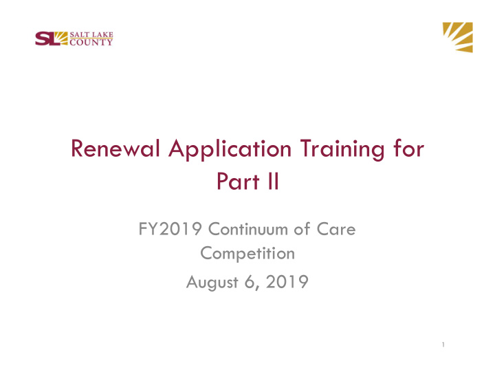 renewal application training for part ii