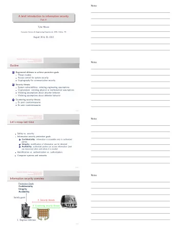 A brief introduction to information security  Part II  Tyler Moore  Computer Science &amp;