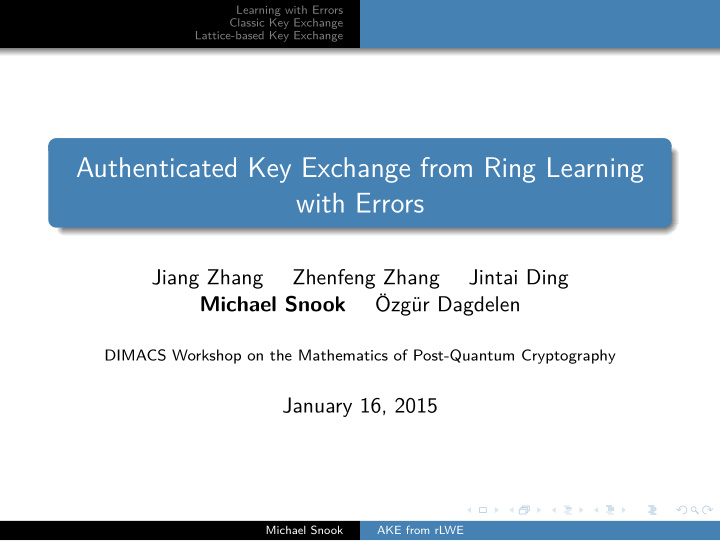authenticated key exchange from ring learning with errors