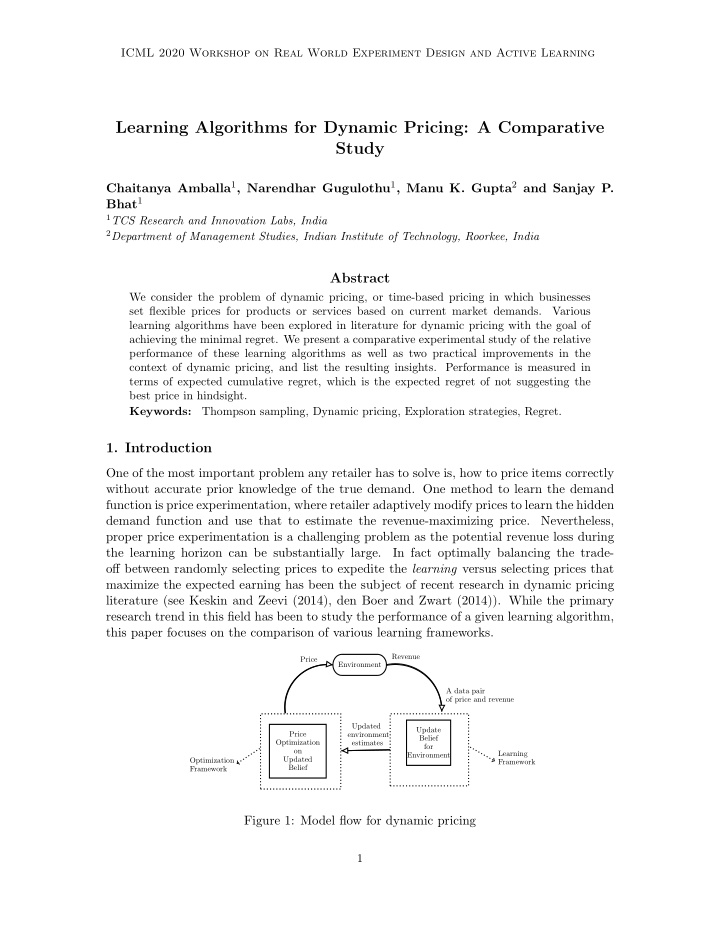 learning algorithms for dynamic pricing a comparative