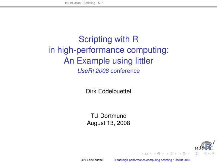 scripting with r in high performance computing an example