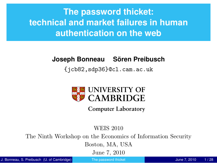 the password thicket technical and market failures in