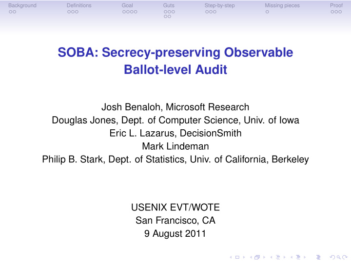 soba secrecy preserving observable ballot level audit