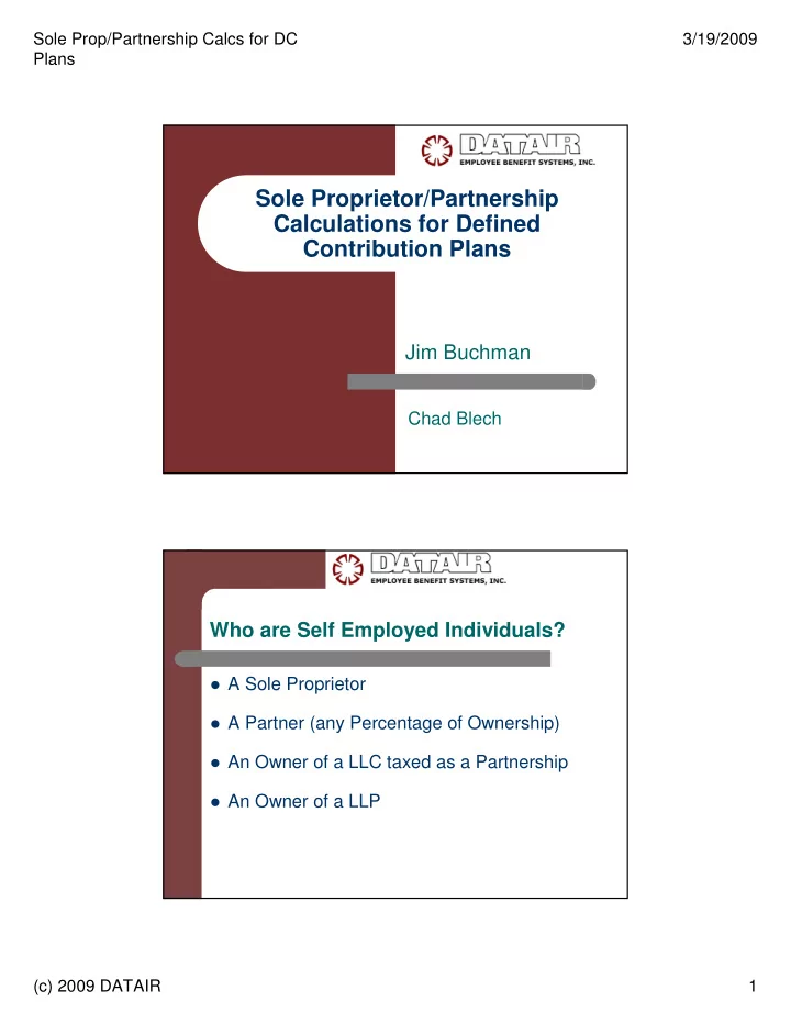 sole proprietor partnership calculations for defined