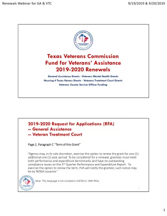 Texas Veterans Commission  Fund for Veterans Assistance  2019-2020 Renewals  General Assistance