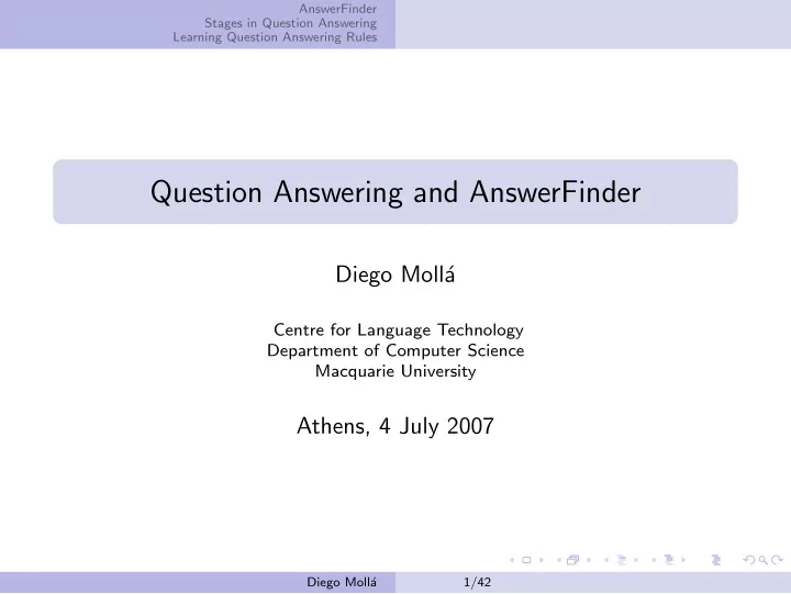 question answering and answerfinder