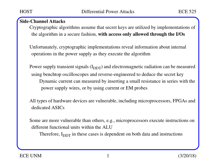 host differential power attacks ece 525 side channel