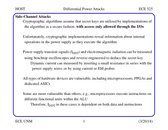 HOST  Differential Power Attacks  ECE 525  Side-Channel Attacks  Cryptographic algorithms assume