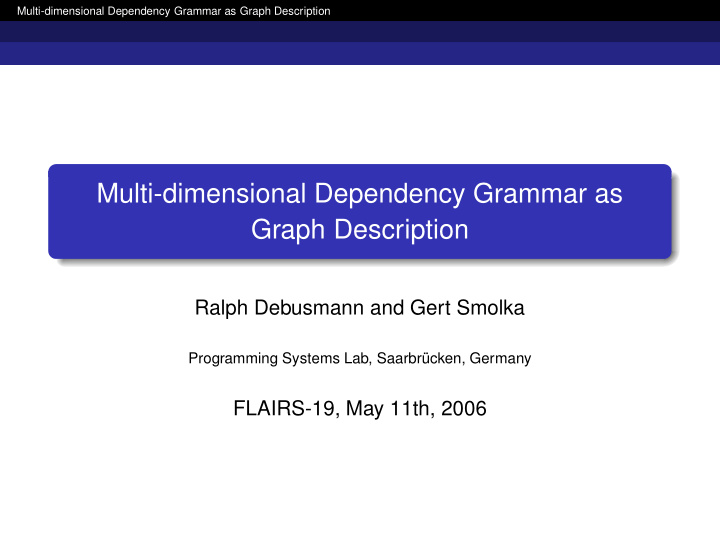 multi dimensional dependency grammar as graph description