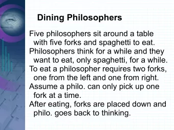 Dining Philosophers  Five philosophers sit around a table  with five forks and spaghetti to eat.