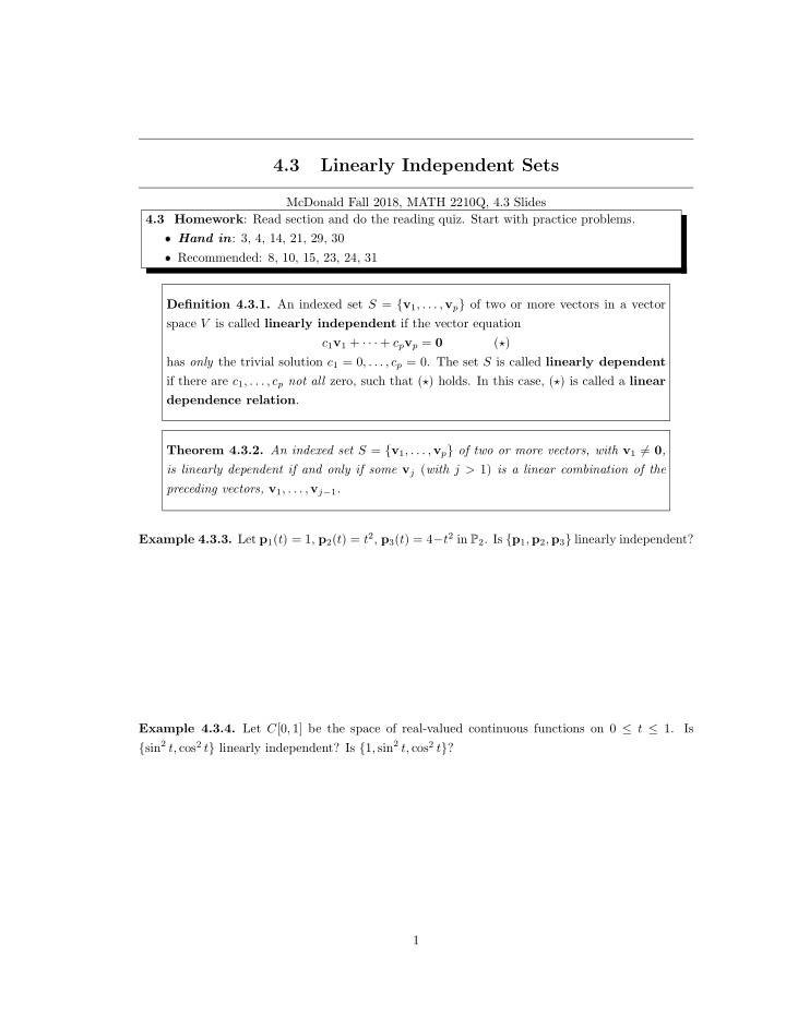 4 3 linearly independent sets