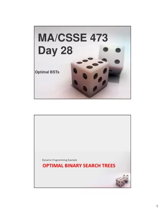 MA/CSSE 473  Day 28  Optimal BSTs Dynamic Programming Example OPTIMAL BINARY SEARCH TREES  1