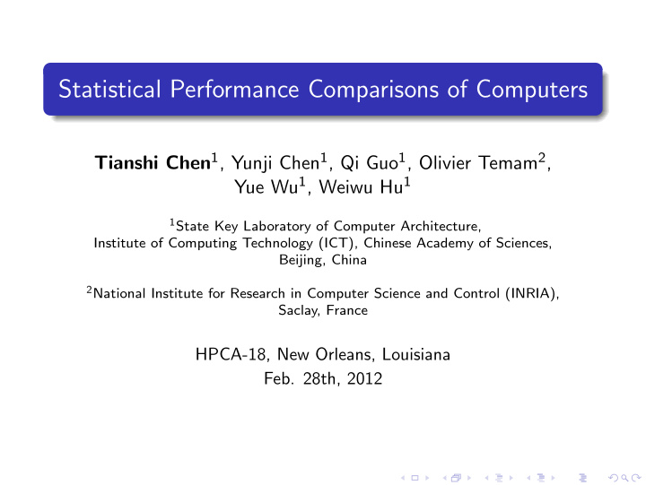 statistical performance comparisons of computers