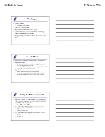 3-3 Multiple Events  21 October 2010  While Im gone   Groups of three   Two players, one