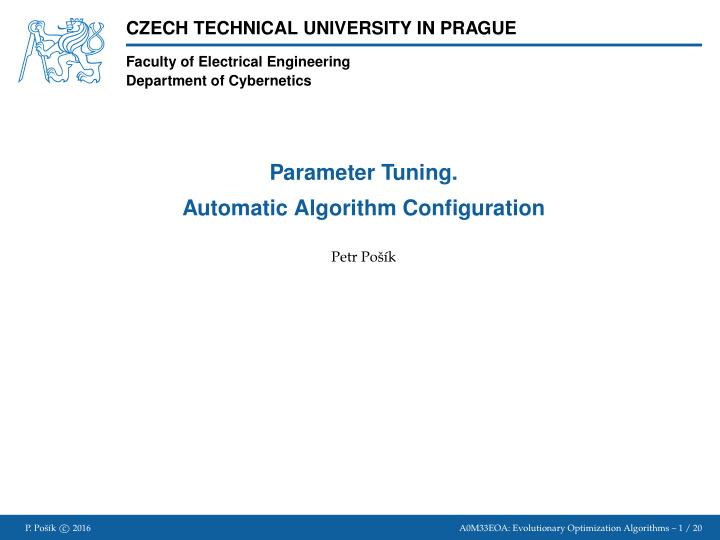 parameter tuning automatic algorithm configuration