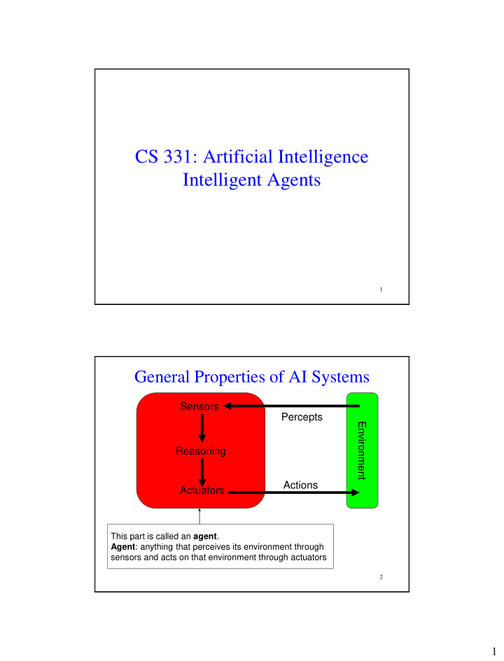 cs 331 artificial intelligence intelligent agents