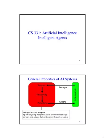 CS 331: Artificial Intelligence  Intelligent Agents  1  General Properties of AI Systems  Sensors