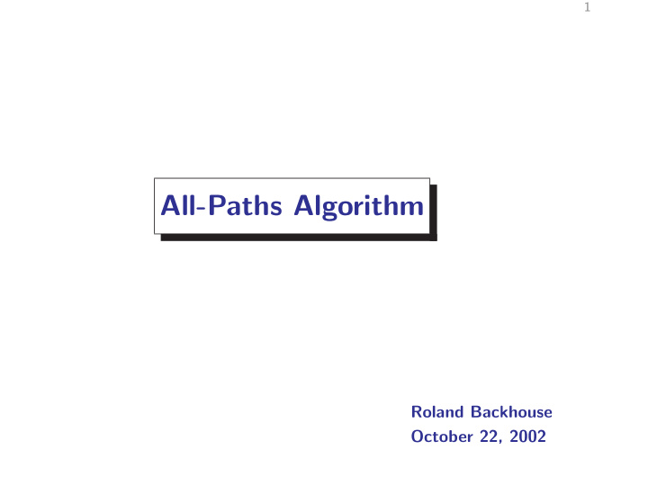 all paths algorithm