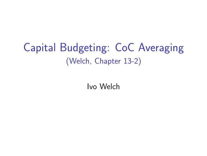 capital budgeting coc averaging