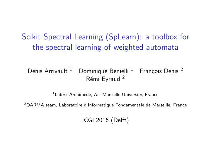 scikit spectral learning splearn a toolbox for the