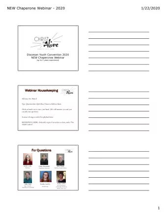 NEW Chaperone Webinar - 2020  1/22/2020  Diocesan Youth Convention 2020  NEW Chaperones Webinar