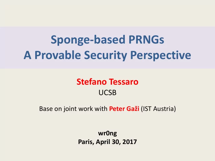 sponge based prngs a provable security perspective