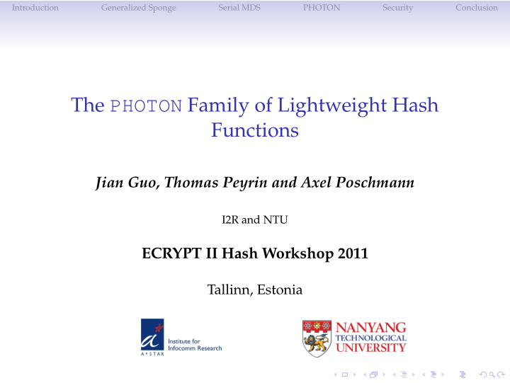 the photon family of lightweight hash functions