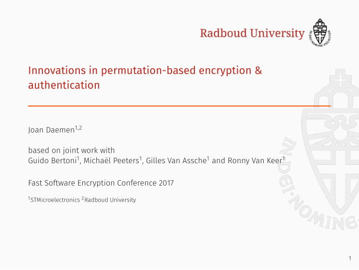innovations in permutation based encryption authentication