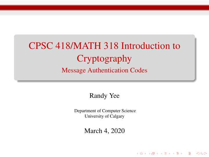 cpsc 418 math 318 introduction to cryptography