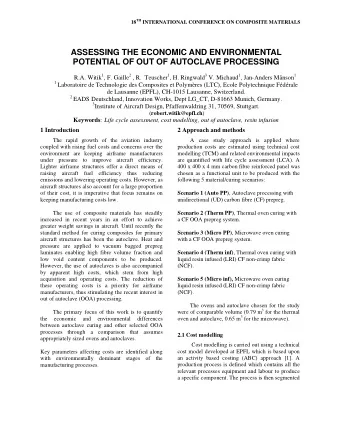 ASSESSING THE ECONOMIC AND ENVIRONMENTAL  POTENTIAL OF OUT OF AUTOCLAVE PROCESSING R.A. Witik 1 ,