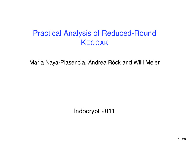practical analysis of reduced round
