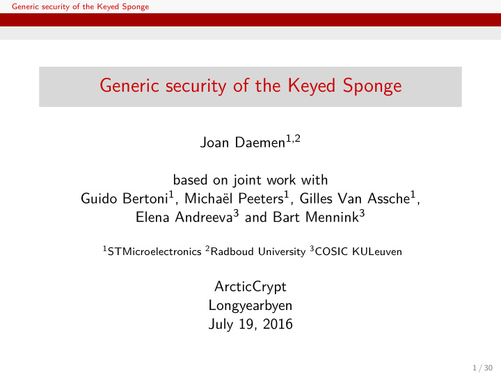 generic security of the keyed sponge