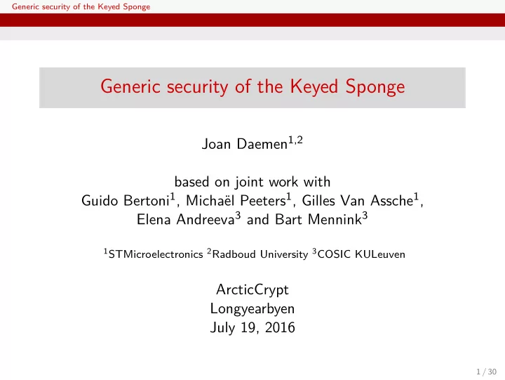 generic security of the keyed sponge
